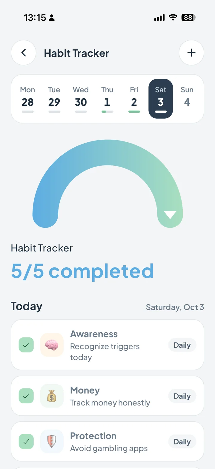 Nogambling app daily habits tracker to replace gambling with healthy routines