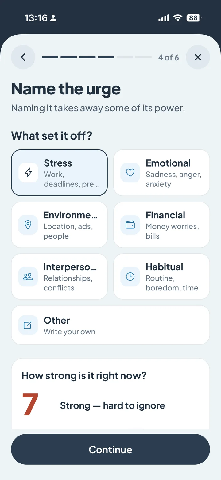 Nogambling app urge management tool naming what set the urge off